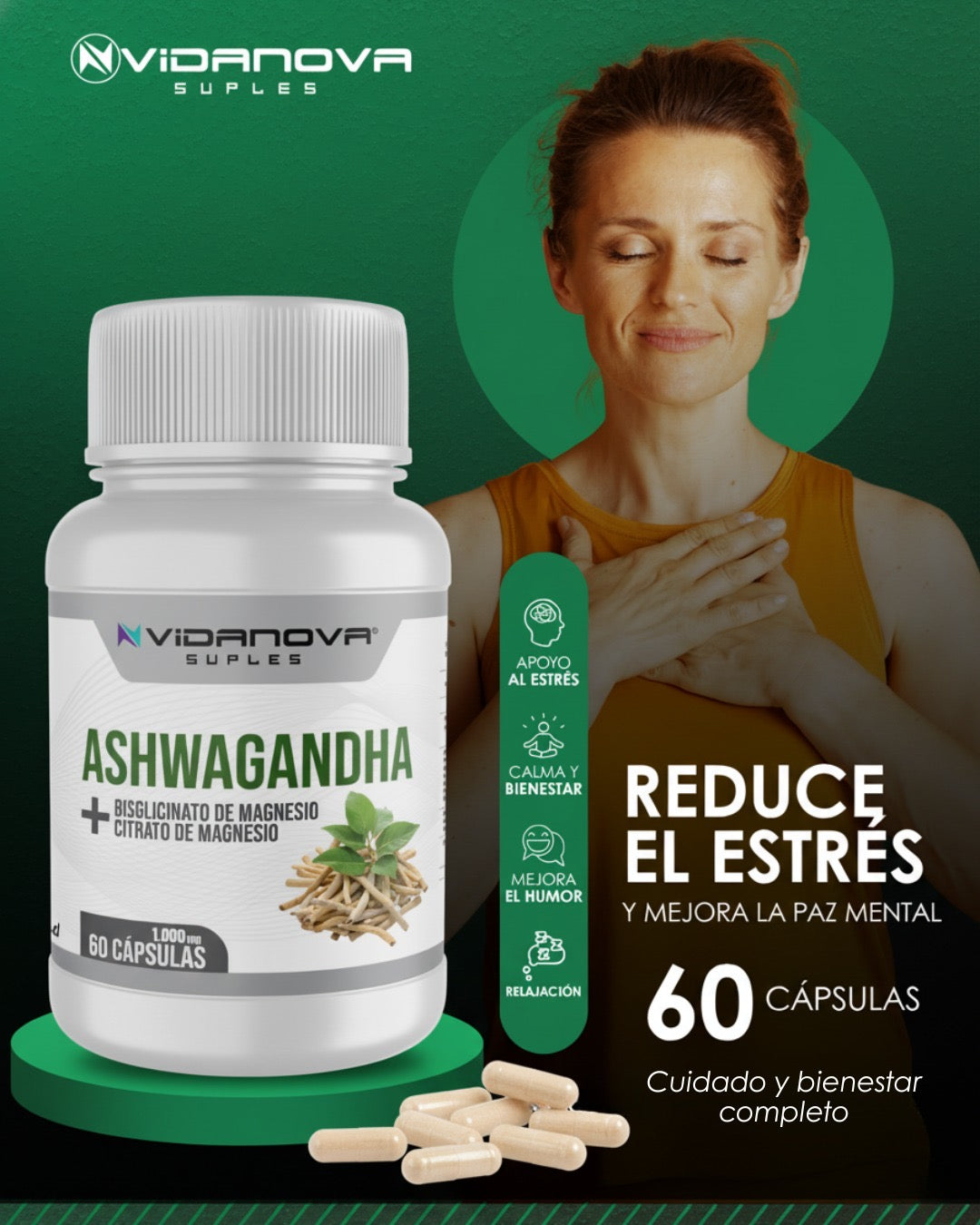 ✨🌞Ashwagandha + Magnesio 1000mg 60 CAPS🌞✨